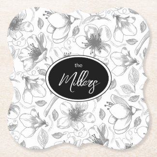 Sketched Floral Outline Pattern Gray/Wht ID939