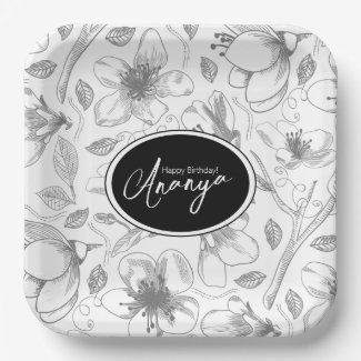 Sketched Floral Outline Pattern Gray/Wht ID939