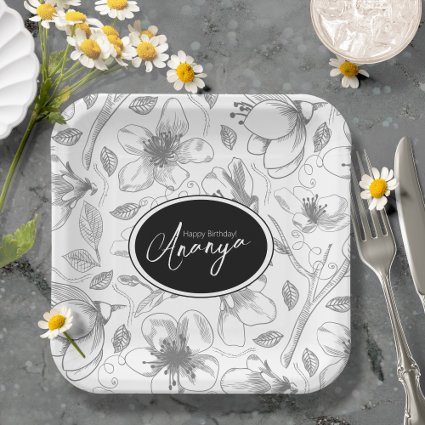 Sketched Floral Outline Pattern Gray/Wht ID939