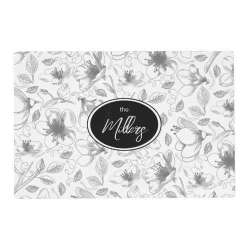 Sketched Floral Outline Pattern GrayWht ID939 Placemat