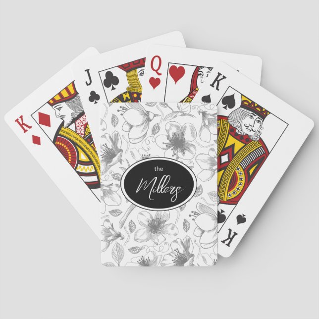 Sketched Floral Outline Pattern Gray/Wht ID939 Poker Cards (Back)