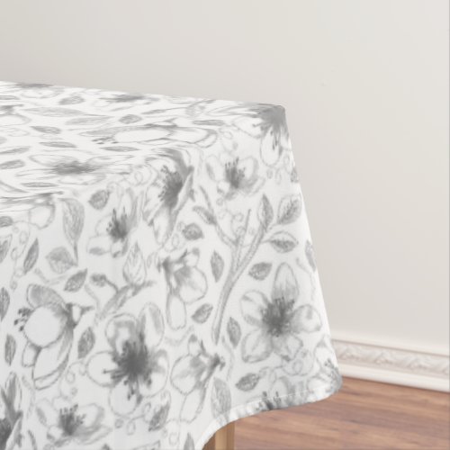 Sketched Floral Outline Pattern GrayWht ID939  Tablecloth