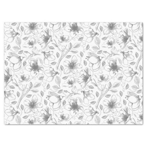 Sketched Floral Outline Pattern GrayWht ID939 Tissue Paper