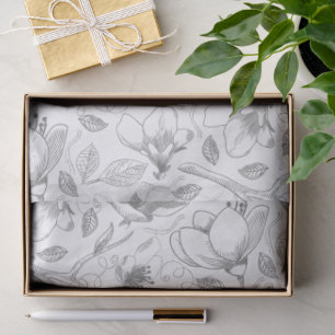 Sketched Floral Outline Pattern Gray/Wht ID939 Tissue Paper