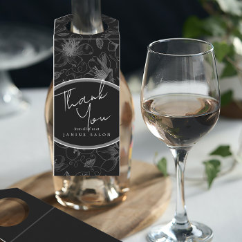 Sketched Floral Outline Thank You Gray/blk Id939 Bottle Hanger Tag by arrayforcards at Zazzle