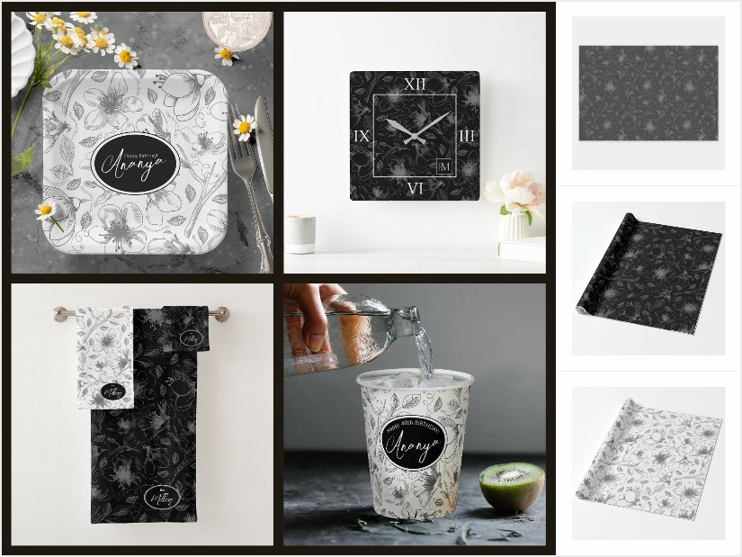 Sketched Floral Outlines Design Set