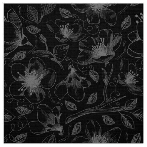 Sketched Floral Outlines Pattern Black ID939 Fabric