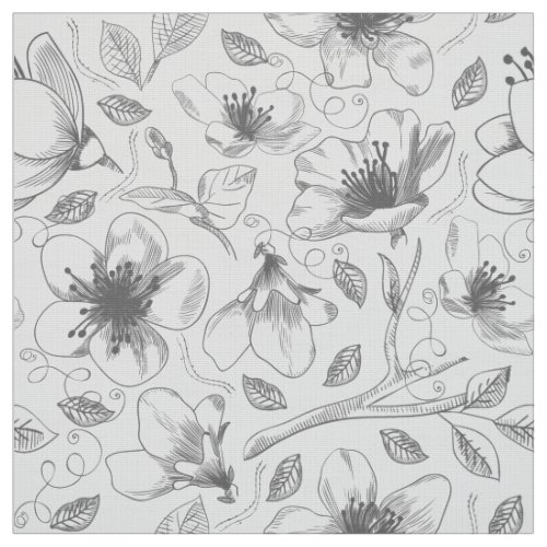 Sketched Floral Outlines Pattern Gray ID939 Fabric