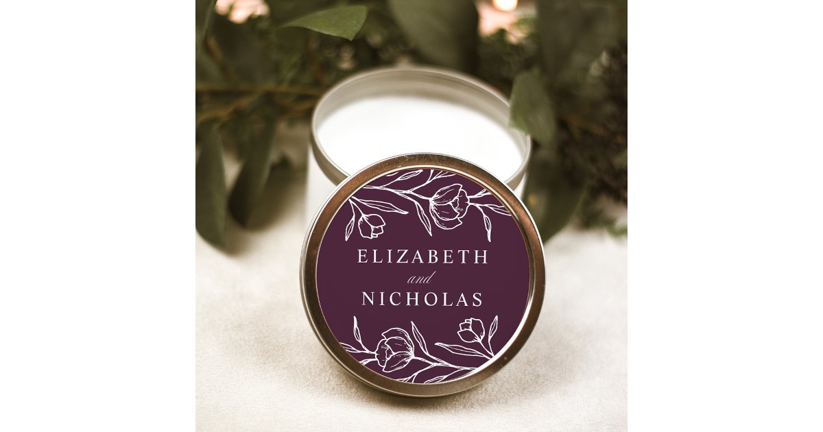 Sketched Floral Purple Wedding Classic Round Sticker | Zazzle