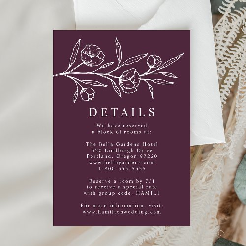 Sketched Floral Purple Wedding Details Enclosure Card