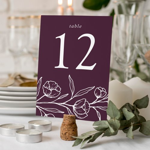 Sketched Floral Purple Wedding Table Number