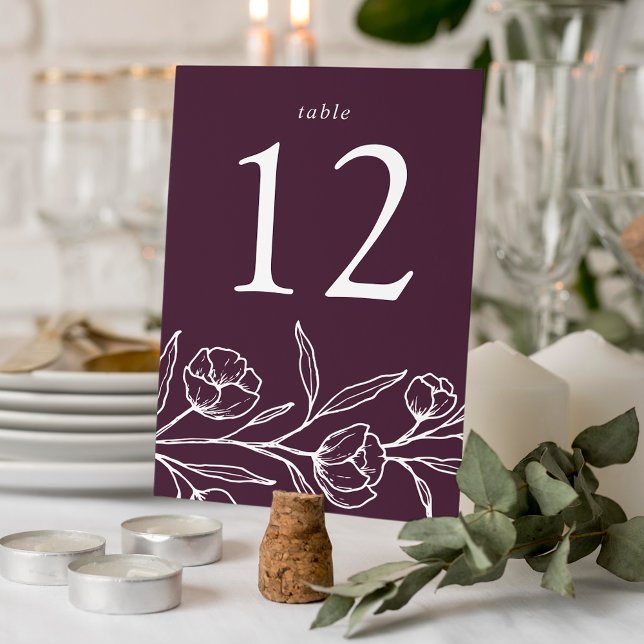 Sketched Floral Purple Wedding Table Number (Creator Uploaded)