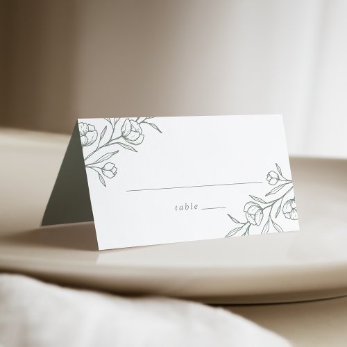 Sketched Floral Sage Green Wedding Place Card