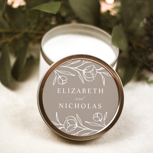 Sketched Floral Taupe Wedding Classic Round Sticker