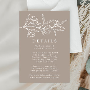 Sketched Floral Taupe Wedding Details Enclosure Card