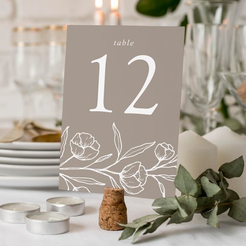 Sketched Floral Taupe Wedding Table Number
