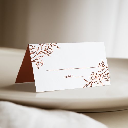 Sketched Floral Terracotta Clay Wedding Place Card