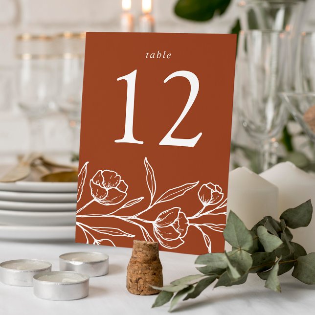 Sketched Floral Terracotta Wedding Table Number (Creator Uploaded)