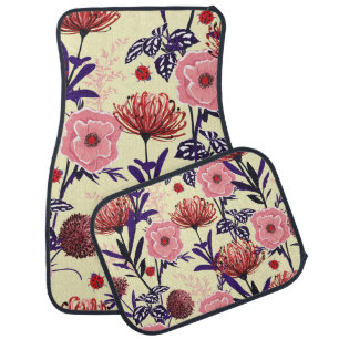 Sketched flower design in bright colors seamless p car floor mat