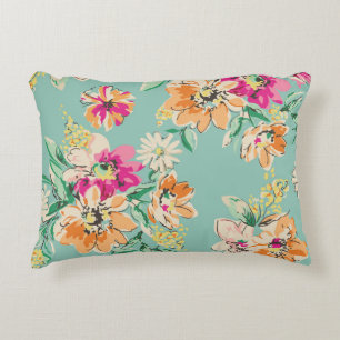 sketched flower in bright colors - seamless backgr accent pillow