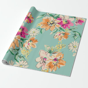 sketched flower in bright colors - seamless backgr wrapping paper