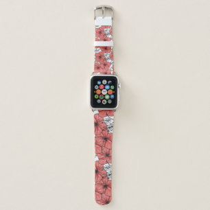 sketched flower print in bright color apple watch band