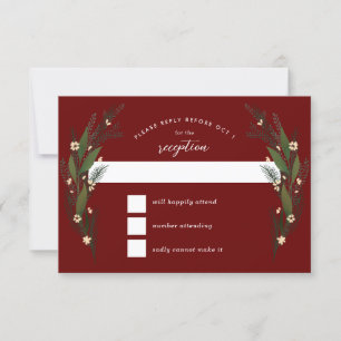 Sketched Flowers Greenery Dark Red Maroon Wedding RSVP Card