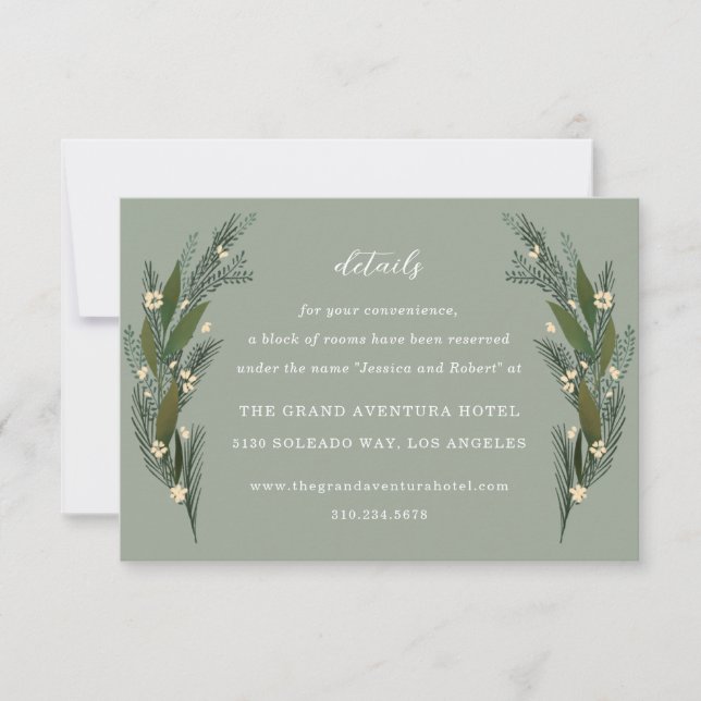 Sketched Flowers Leaves Greenery Sage Details RSVP Card (Front)