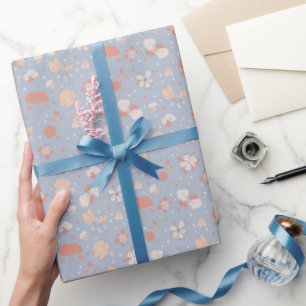 Sketched Flowers on Light Blue Wrapping Paper