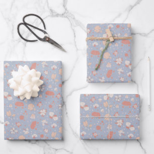 Sketched Flowers on Light Blue Wrapping Paper Sheets