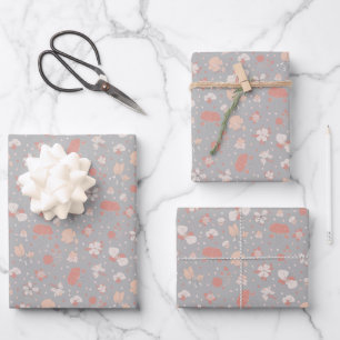 Sketched Flowers on Light Gray Wrapping Paper Sheets