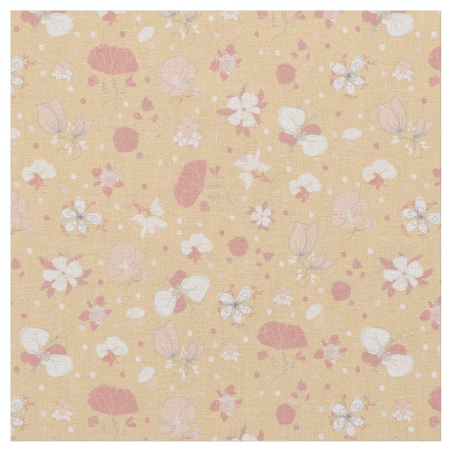 Sketched Flowers on Light Orange Fabric (Close Up)