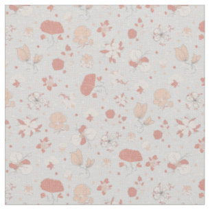 Sketched Flowers on Pale Gray Fabric