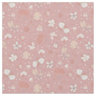 Sketched Flowers on Pale Red Fabric