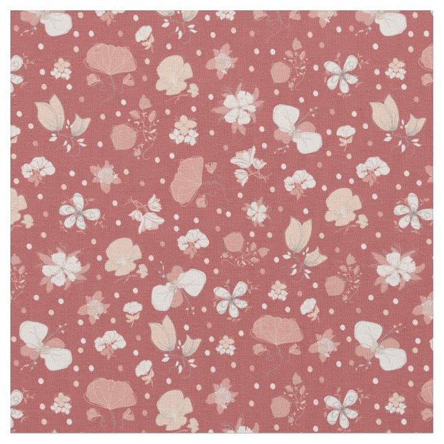 Sketched Flowers on Red Fabric (Close Up)