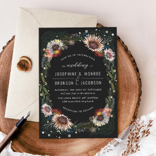 Sketched Flowers Unique Black Wedding Invitation