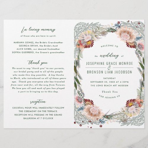 Sketched Flowers Unique Boho Wedding Program