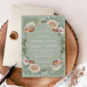 Sketched Flowers Unique Sage Wedding Invitation