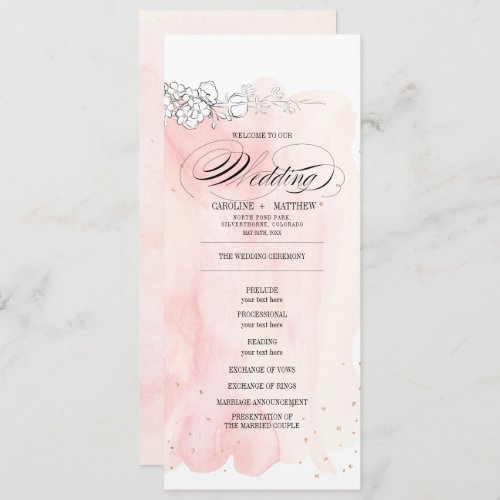 Sketched Flowers Watercolor Wedding Program Cards