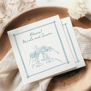 Sketched frame Whimsical Champagne glass wedding Napkins