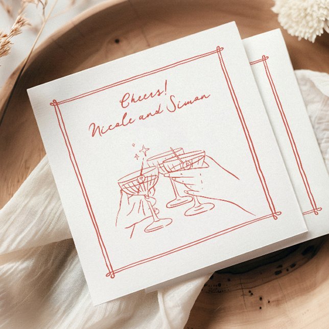 Sketched frame Whimsical Champagne glass wedding Napkins (Creator Uploaded)