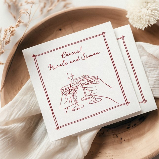 Sketched frame Whimsical Champagne glass wedding Napkins (Creator Uploaded)