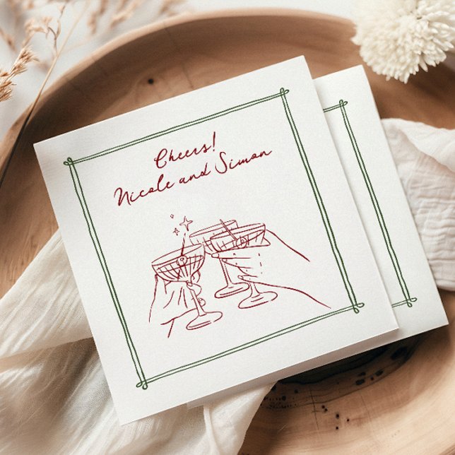 Sketched frame Whimsical Champagne glass wedding Napkins (Creator Uploaded)