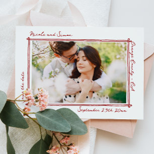 Sketched frame Whimsical Hand Drawn Photo Wedding Save The Date
