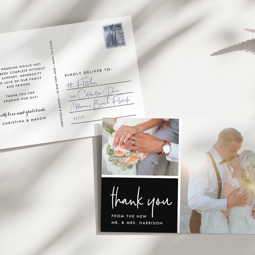 Sketched Gratitude  Wedding Photo Thank You Postcard