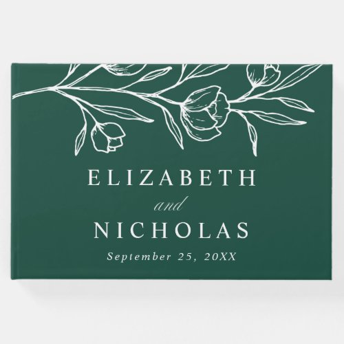 Sketched Green Floral Photo Wedding Guest Book