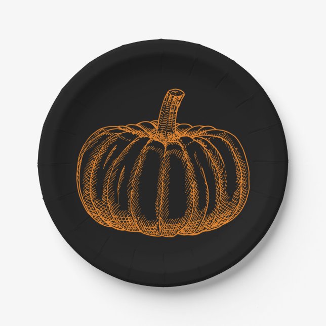 Sketched Halloween Pumpkin Paper Plates (Front)