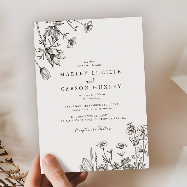 Sketched Hand Drawn Wildflower Wedding Invitation (Creator Uploaded)
