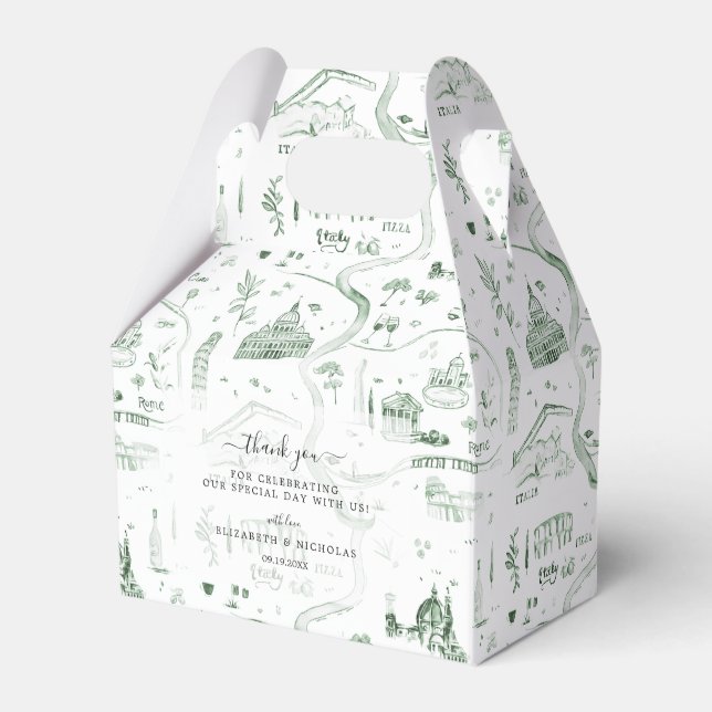 Sketched Illustrated Map of Italy | Wedding Favor Boxes (Front Side)