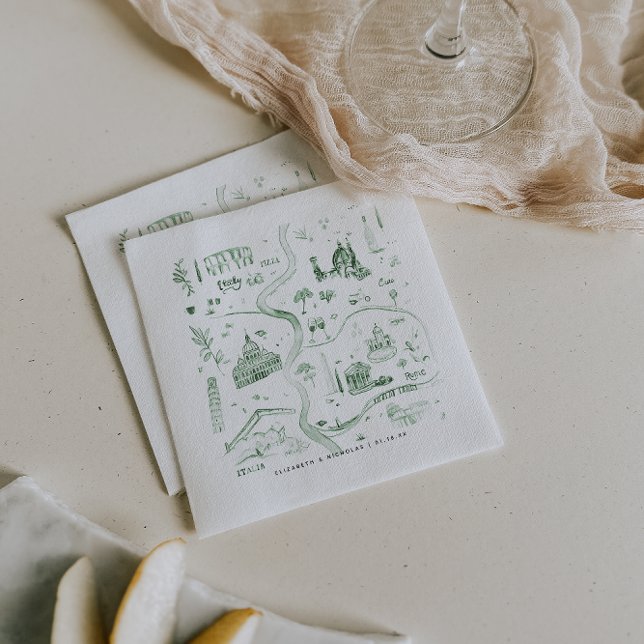 Sketched Illustrated Map of Italy | Wedding Napkins (Creator Uploaded)